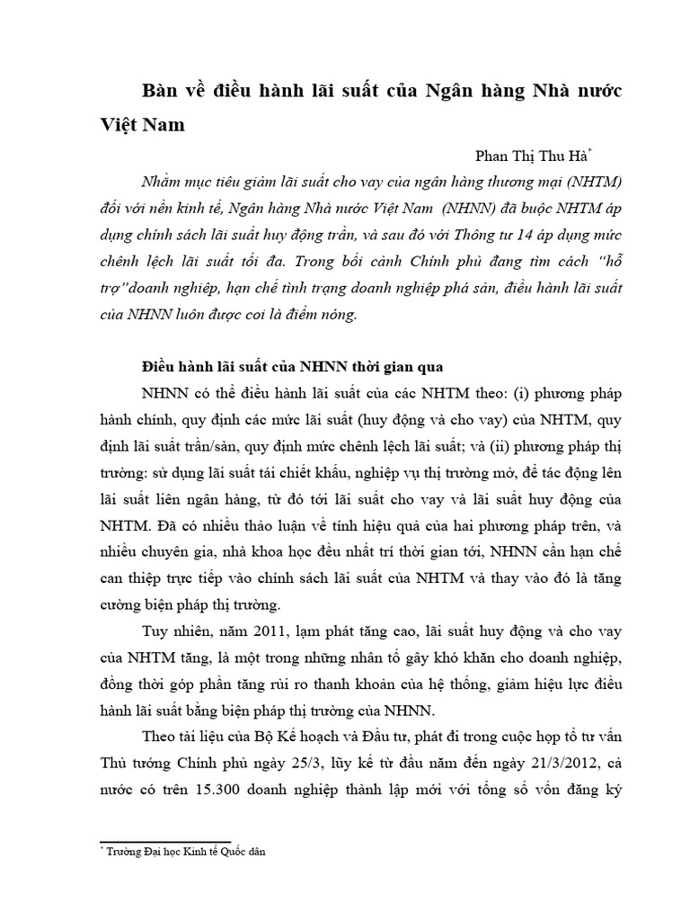 Phan Thu Ha - Ban Ve Dieu Hanh Ls Cua NHNN VN | PDF