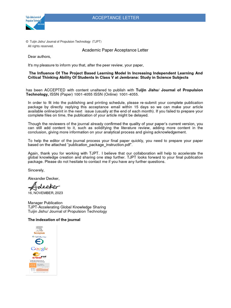 Academic Paper Acceptance Notification | PDF | Academic Publishing ...