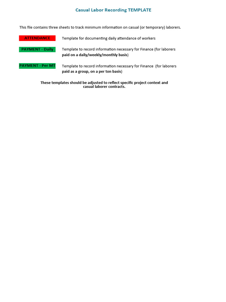7.3.1.3 Casual Labor Recordingtemplate | PDF | Labor