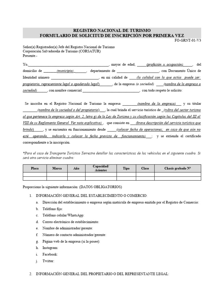Solicitud de Inscripción en RNT | PDF | Turismo