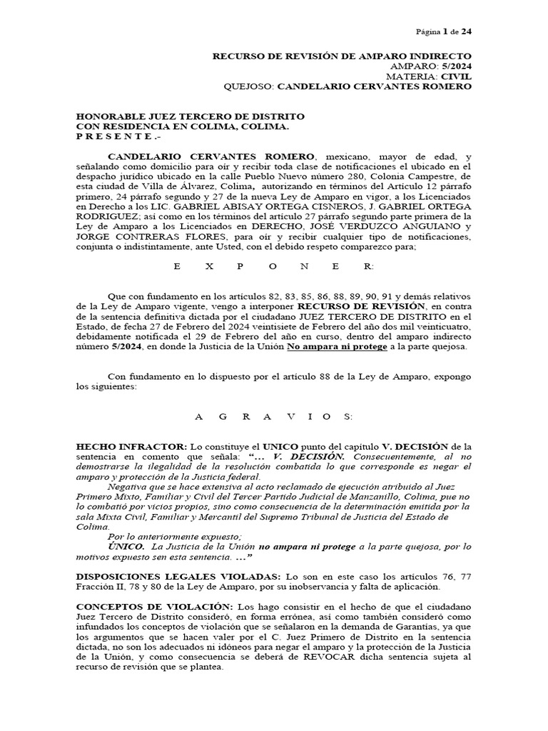 Recurso de Revision Amparo Indirecto 5 2024 | PDF | Convenio europeo de ...