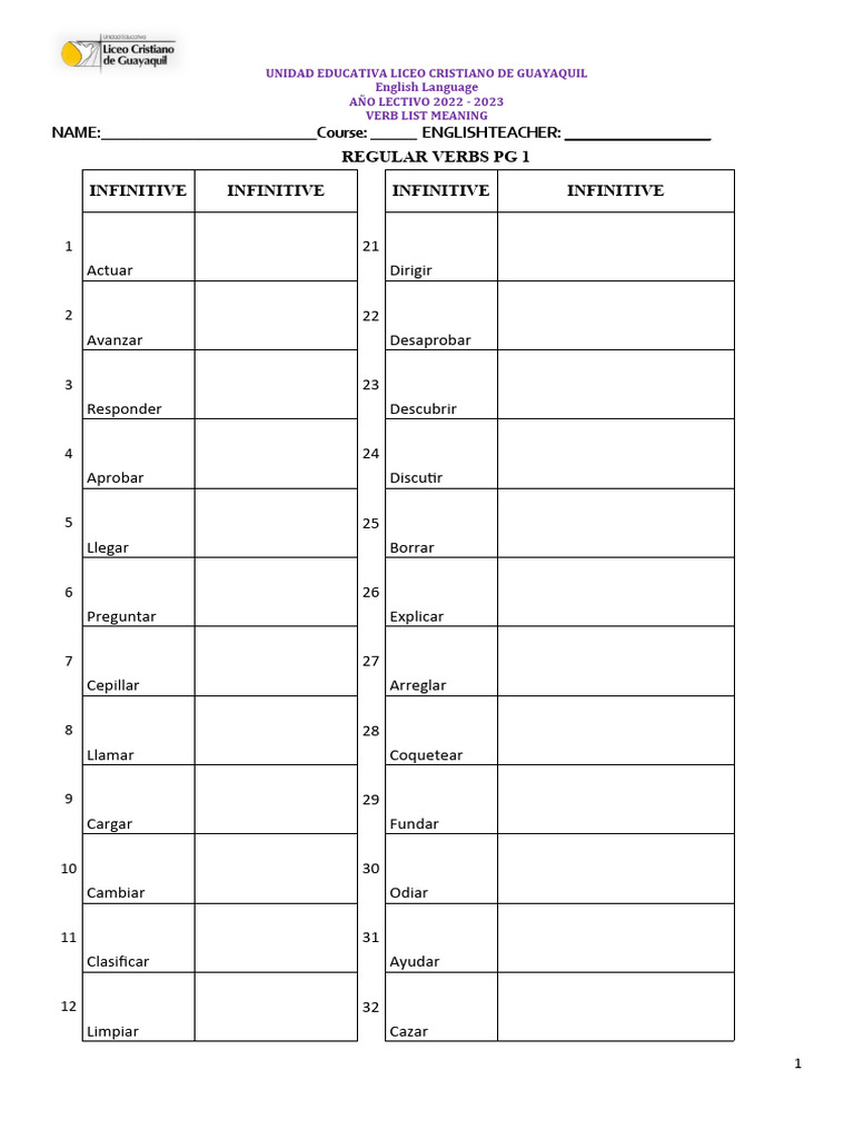 Lista de Verbos en Inglés 2022-2023 | PDF