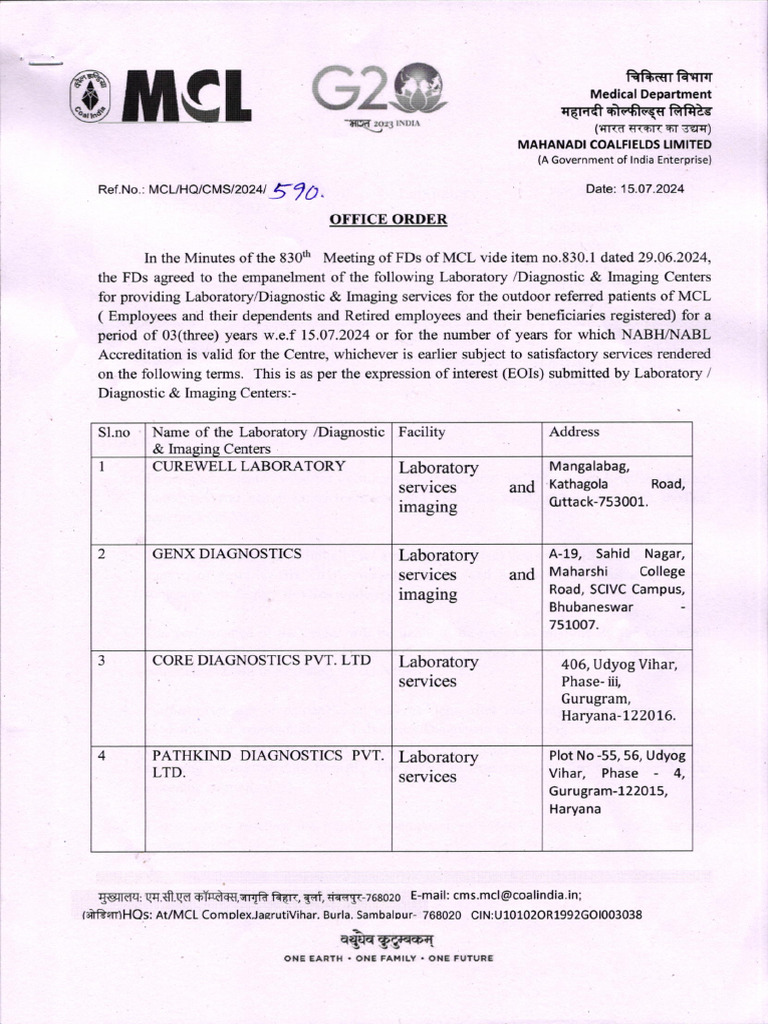 Office Order (Empanelment of Laboratory Diagnostic and Imaging Centre ...