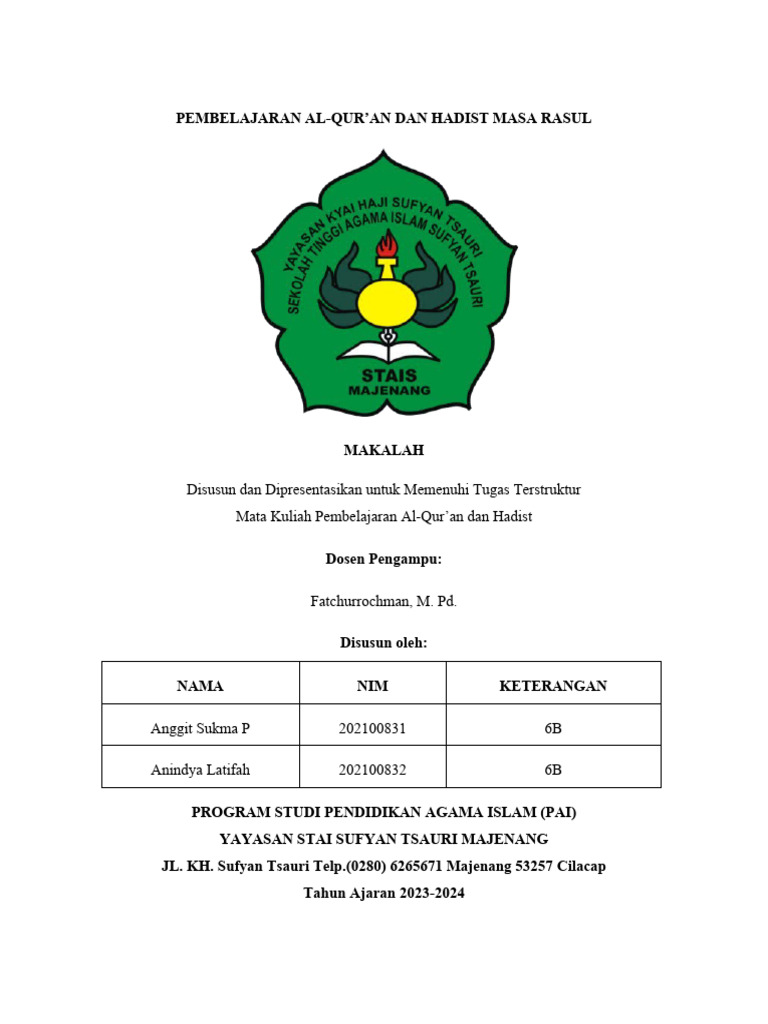 Pendidikan Al-Qur'an dan Hadist Zaman Rasul | PDF | Karier & Perkembangan