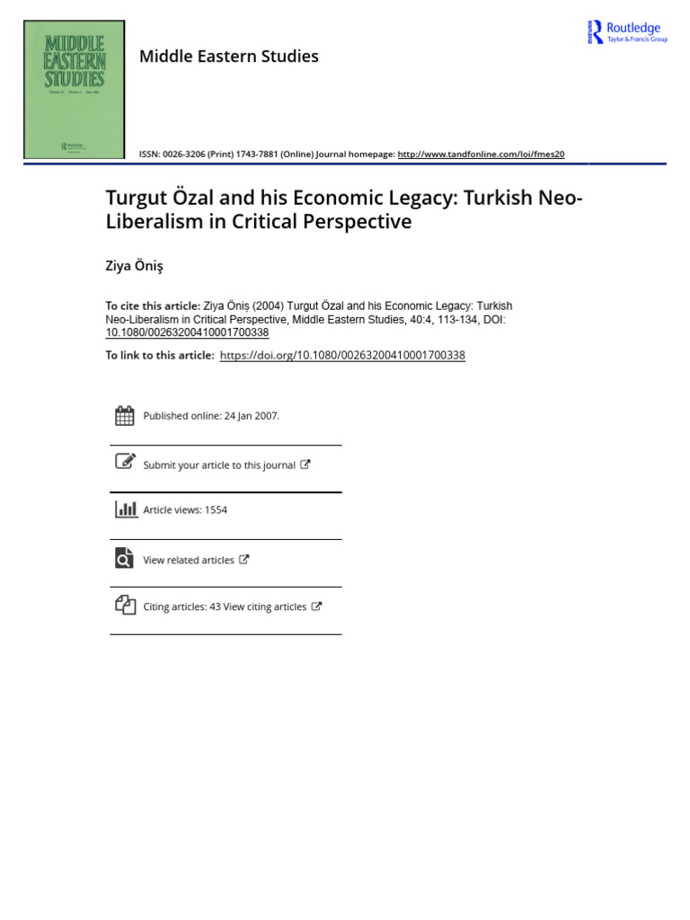 Özal's Economic Legacy in Turkey | PDF | Populism | Neoliberalism
