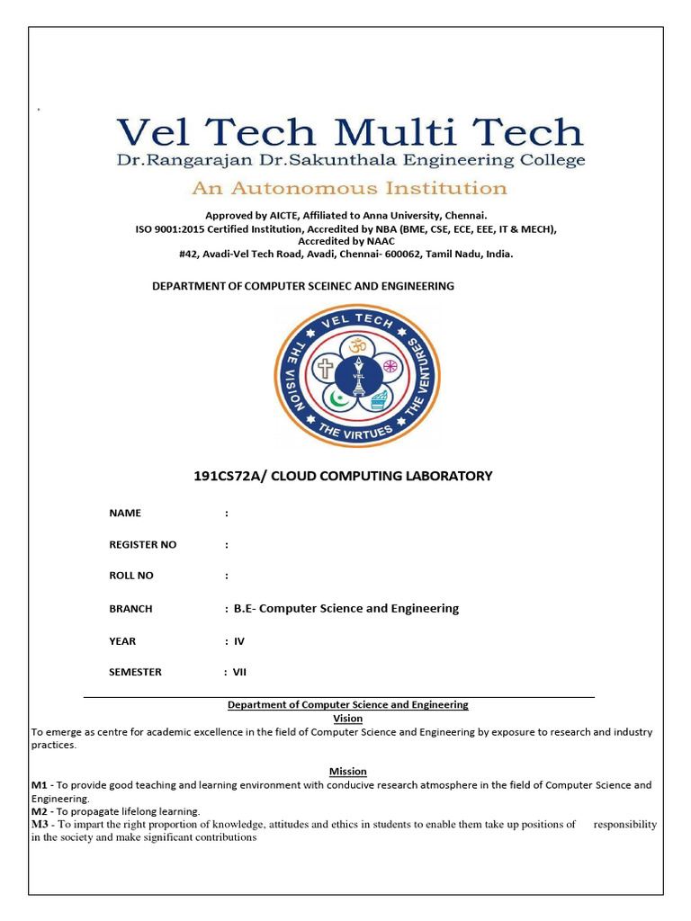 Cloud Computing Lab Record for CSE | PDF | Engineering | Operating System