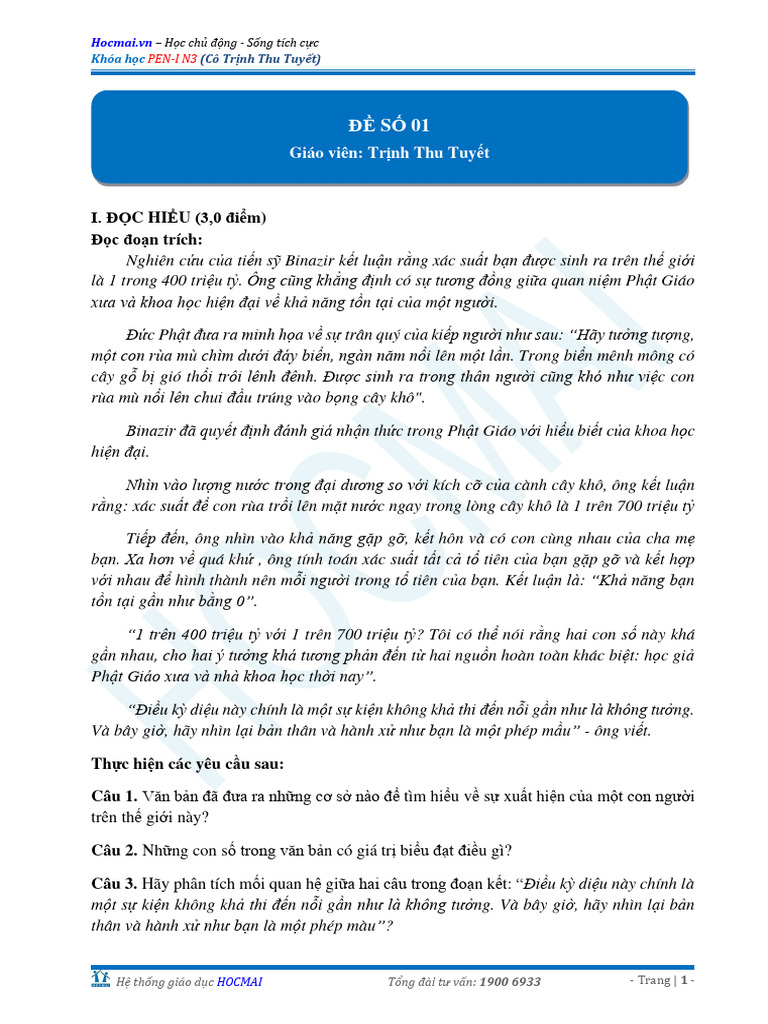 De So 01 Pen I N3 Co Tuyet 2021-2022 | PDF