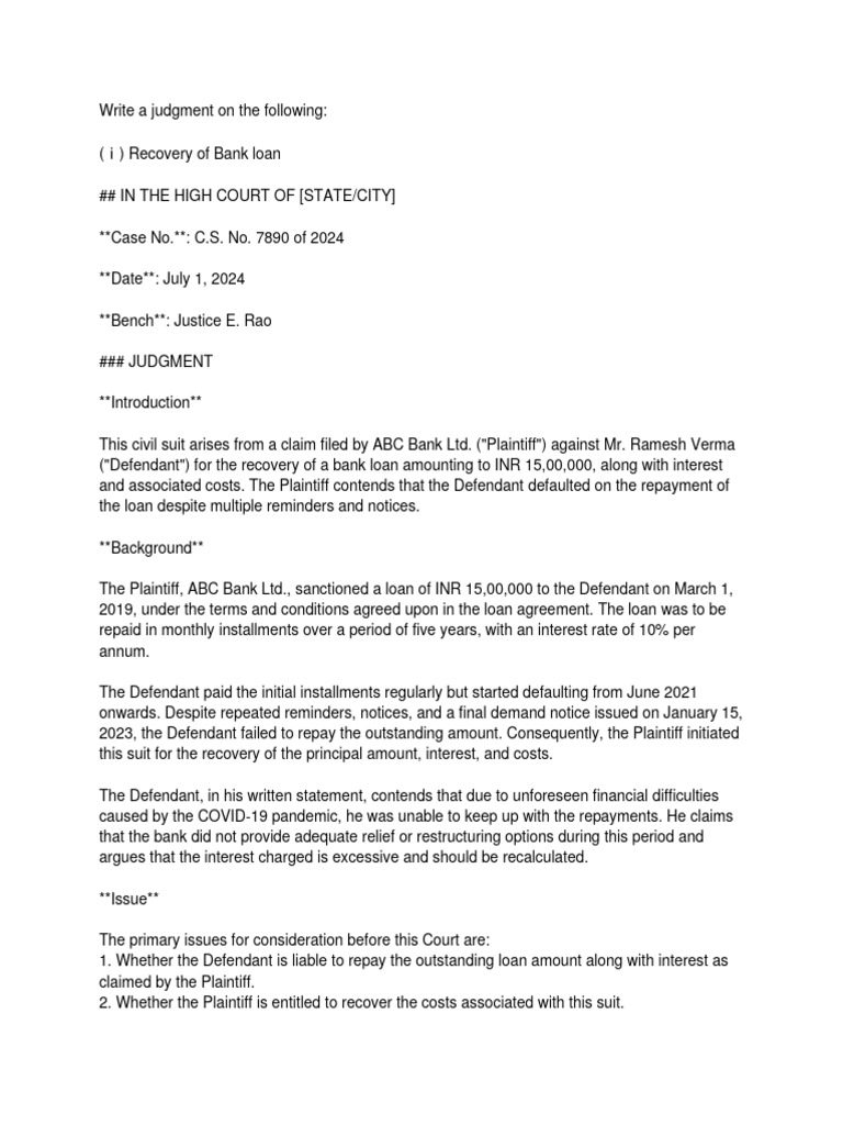 Judgment on Bank Loan Recovery Case | PDF | Interest | Lawsuit