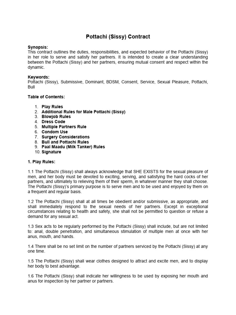 Pottachi Sissy Contract Overview | PDF | Dominance And Submission ...