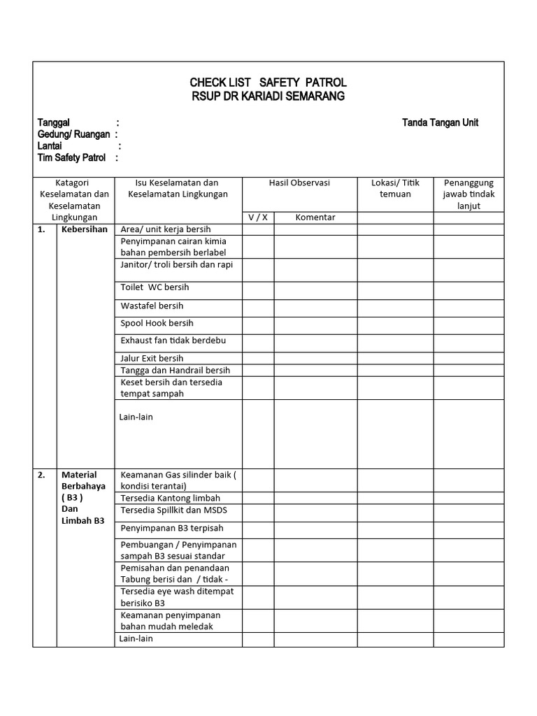 Safety Patrol Cek List | PDF