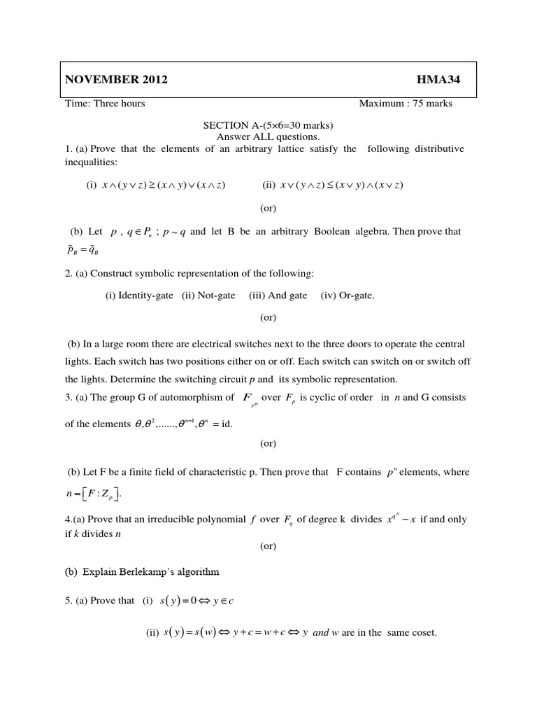 Discrete Maths NOVEMBER 2012 HMA34 | PDF | Abstract Algebra | Algebra