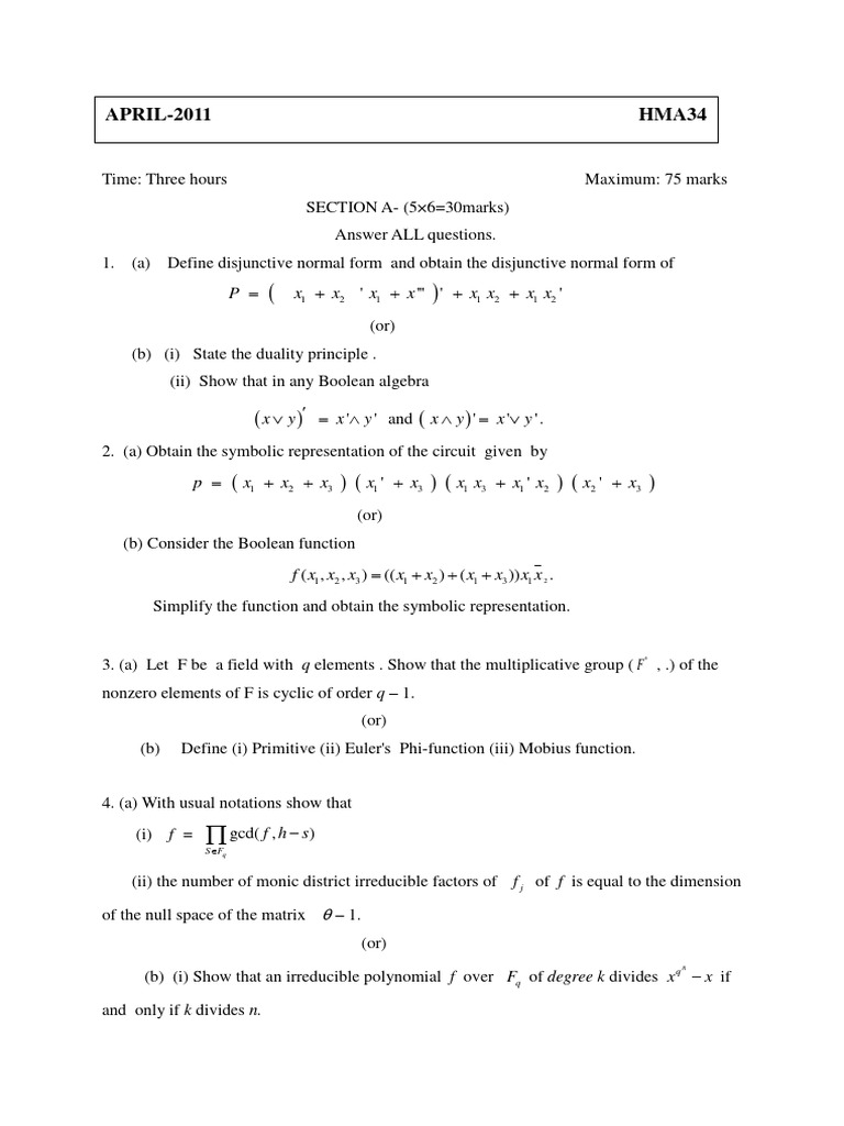 Discrete Maths APRIL 2011 | PDF | Algebra | Abstract Algebra