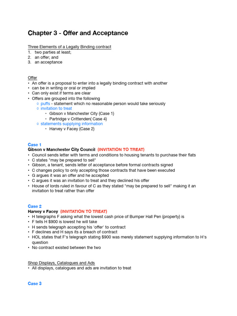Understanding Offer and Acceptance in Contracts | PDF | Offer And ...