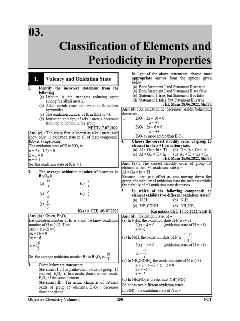 Classification of Elements and Periodicity in Properties (PYQs