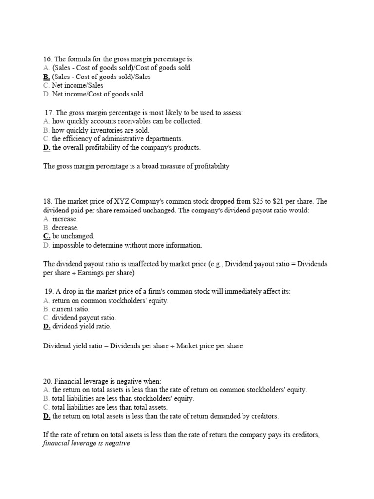 Correction Sample Questions Chap 16 | PDF | Book Value | Equity (Finance)