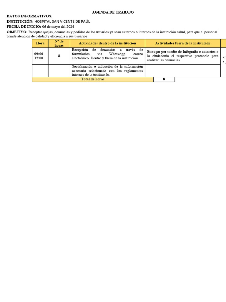 Agenda de Trabajo | PDF