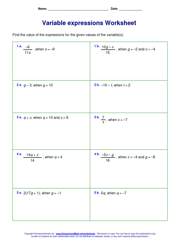 1-Evaluate Expressions Worksheet | PDF | Government Information | Data ...
