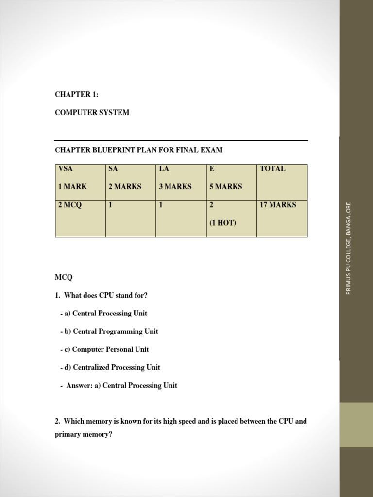 1st PUC Computer Science Chapter 1 Notes | PDF | Computer Data Storage ...