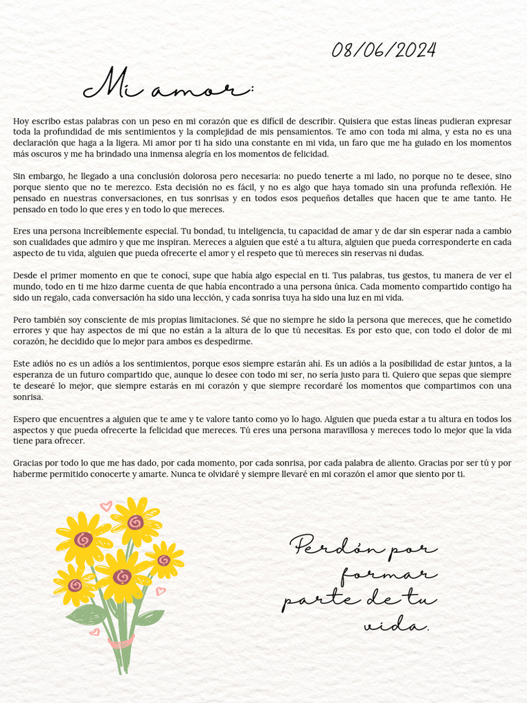 Carta de despedida con amor profundo | PDF | Amor