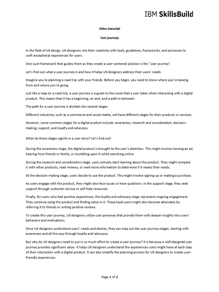 Video Transcript - User Journeys | PDF | User Experience | Human ...