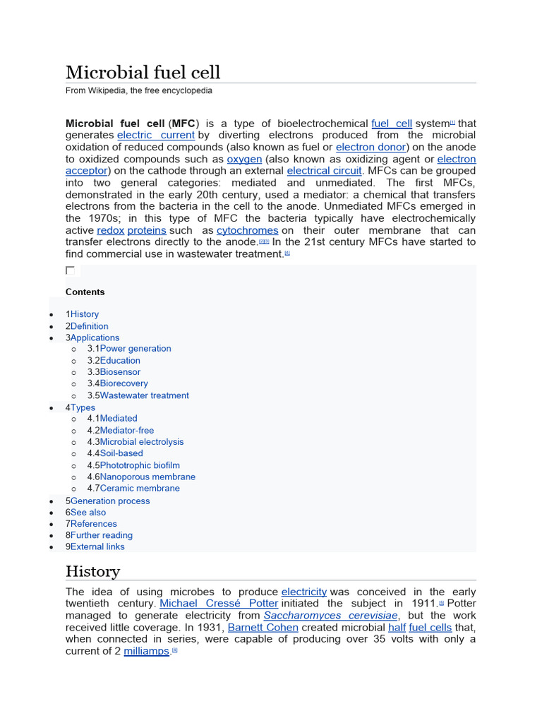 Microbial Fuel Cells: Overview and Applications | PDF ...