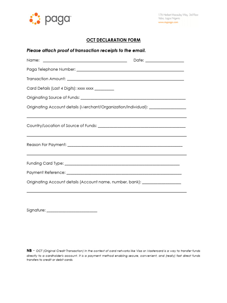 OCT Declaration Form for Payments | PDF | Business | Law