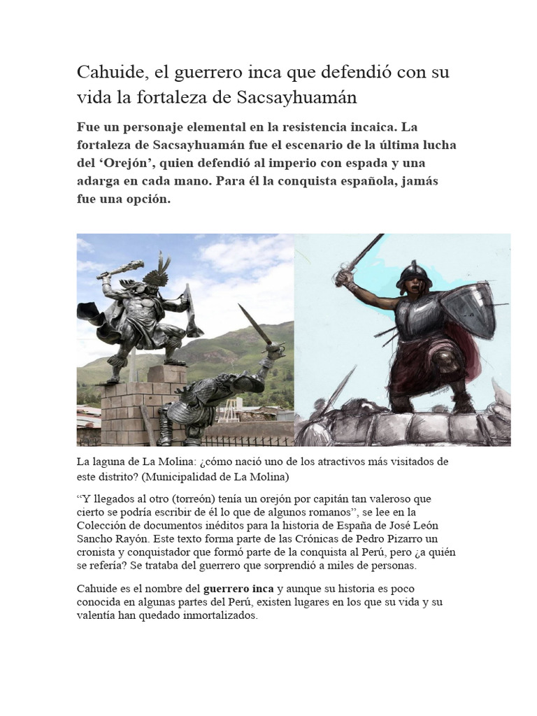 Cahuide: Guerrero Inca de Sacsayhuamán | PDF | Imperio Inca | Perú