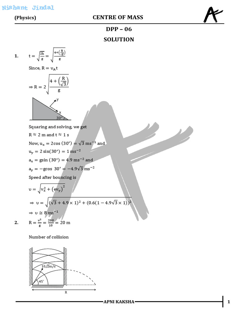 Centre of Mass Physics Solutions | PDF | Collision | Physical Phenomena