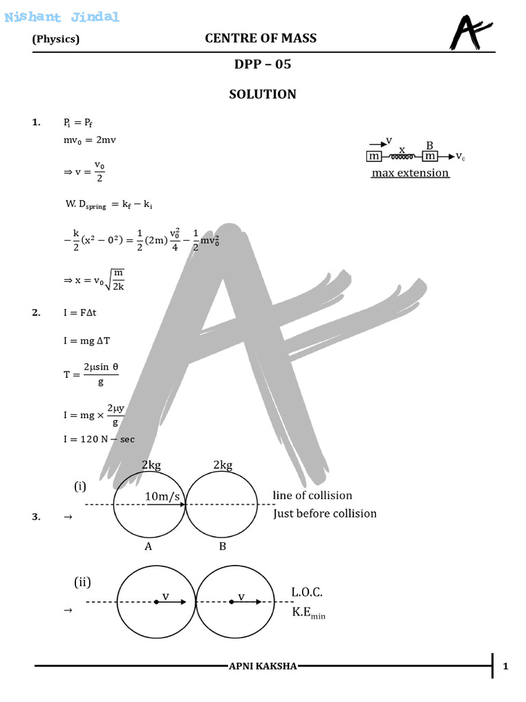 Centre of Mass Solutions Guide | PDF | Collision | Physical Quantities