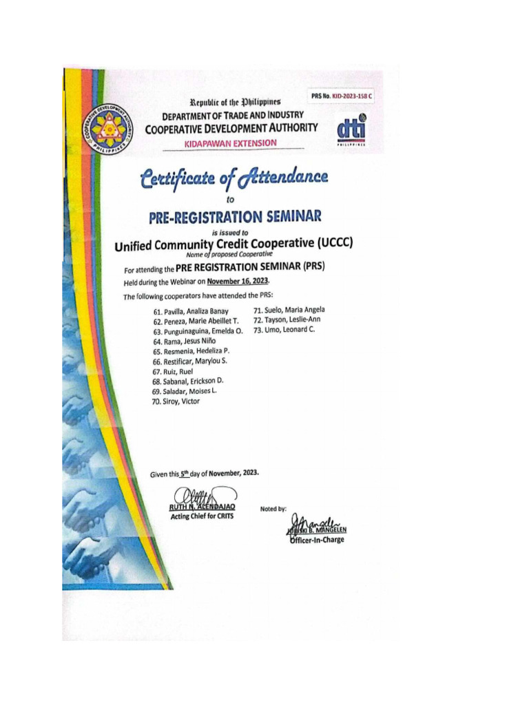 Uccc Pre Registration Certificate 2023 | PDF
