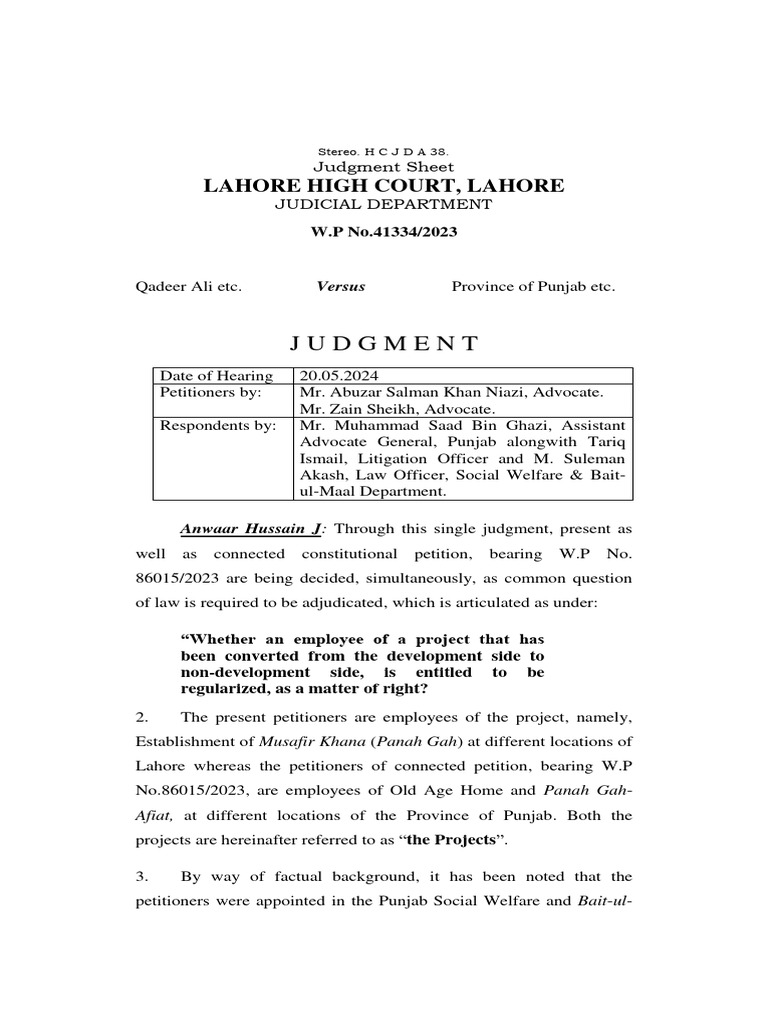 Punjab Project Employee Regularization Case | PDF | Judgment (Law ...