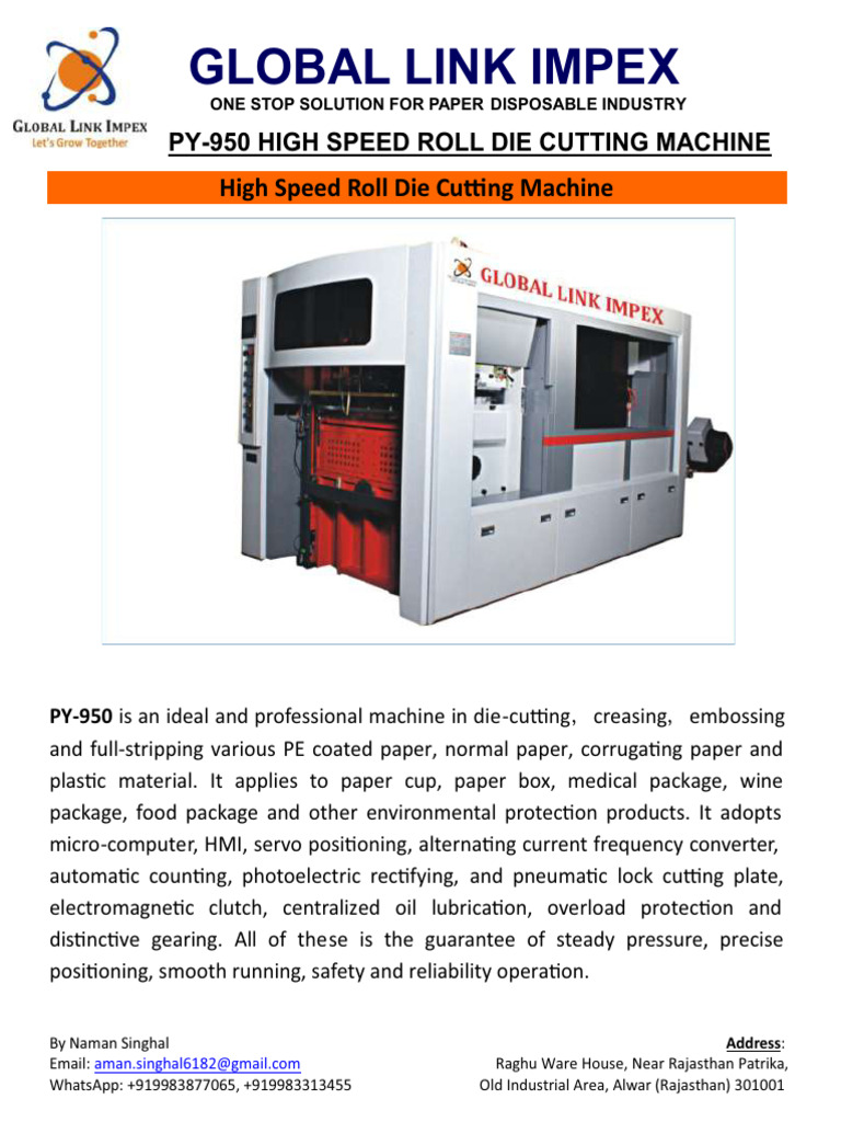 Py 950 High Speed Roll Die Cutting Machine | PDF | Machines | Equipment