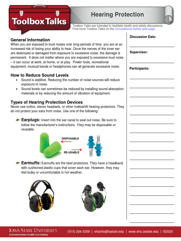 Toolbox Talks - Hearing Protection | PDF | Safety | Workplace