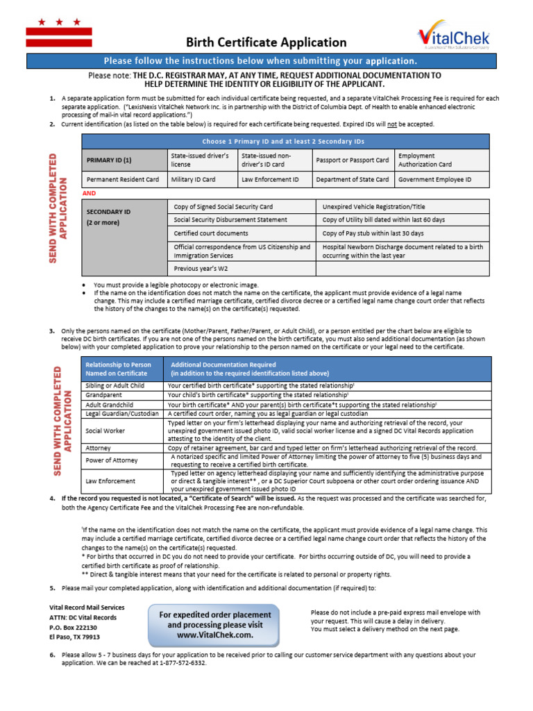 DC Birth Certificate Application Guide | PDF | Identity Document ...