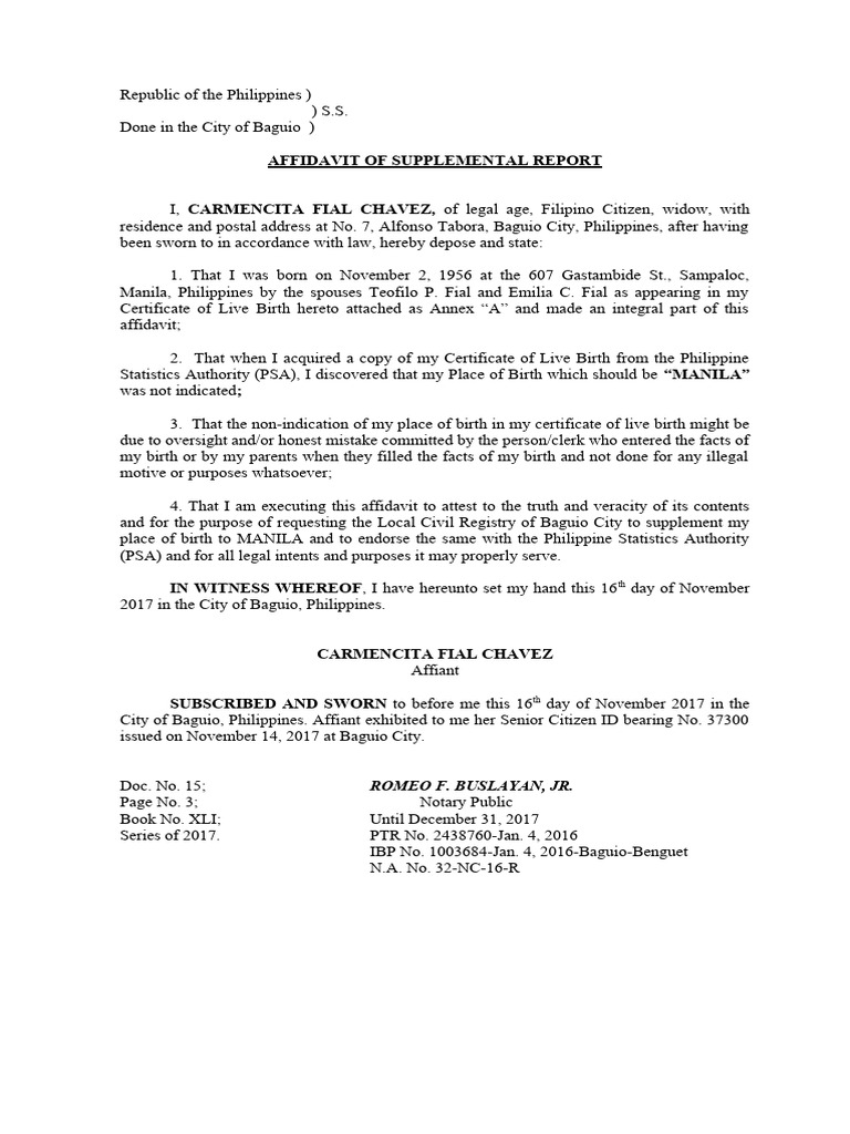 Affidavit for Birthplace Correction | PDF