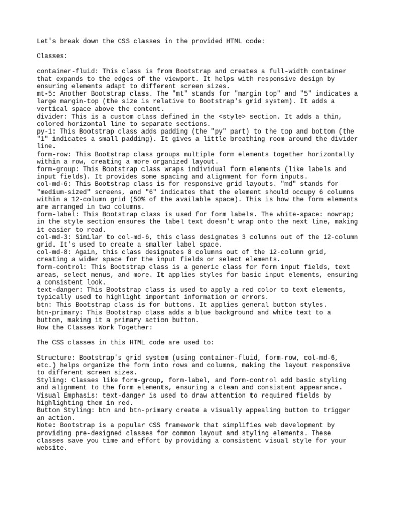 Classes explanation in form pdf bootstrap front end framework