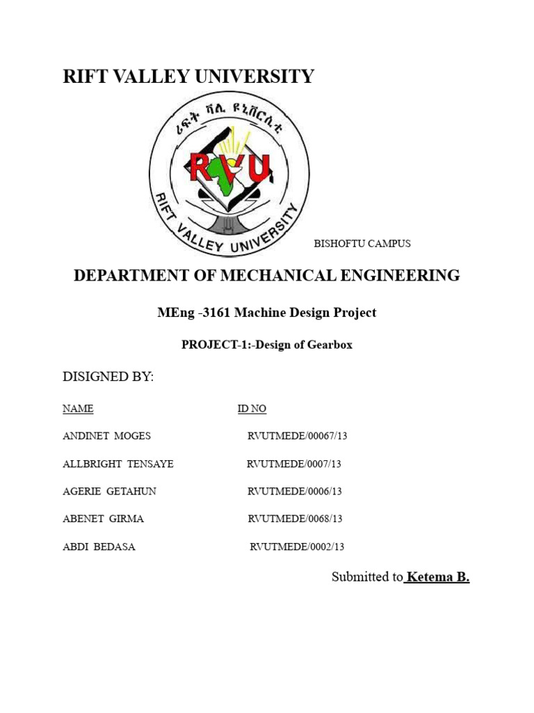 Rift Valley University | PDF | Gear | Mechanics