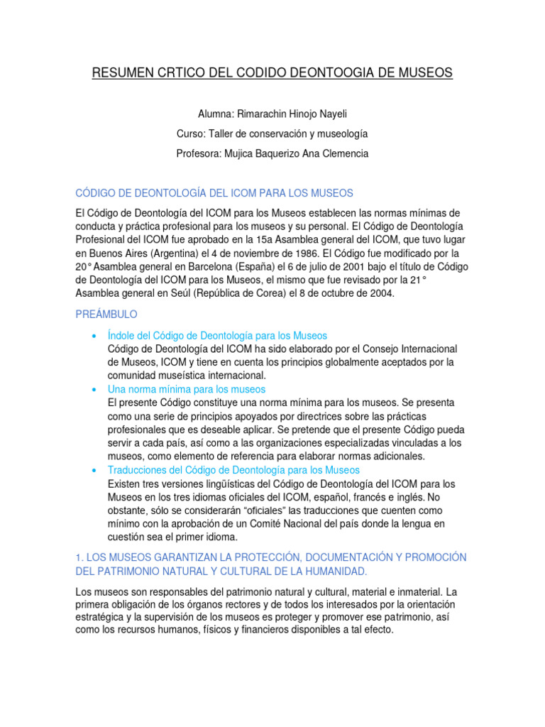 Código Deontológico para Museos ICOM | PDF | Museo | Bienes (Ley)