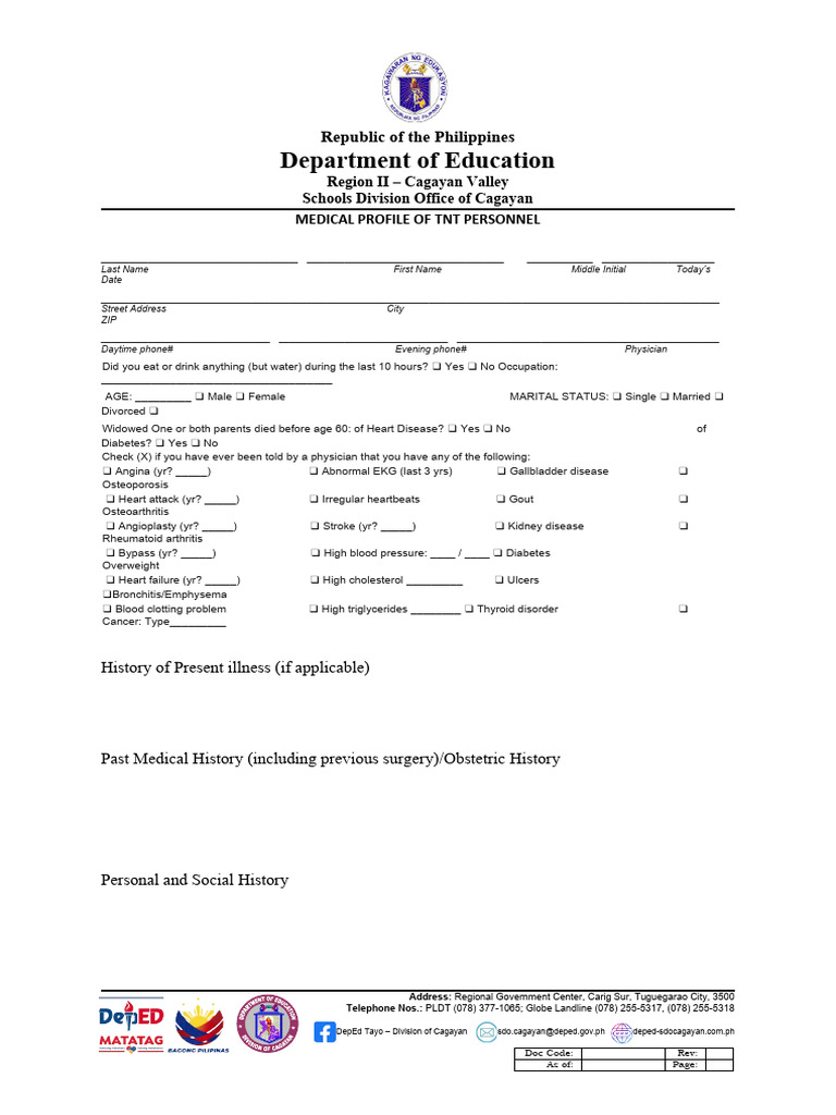 Medical Profile for TNT Personnel | PDF | Cholesterol | Medical Specialties