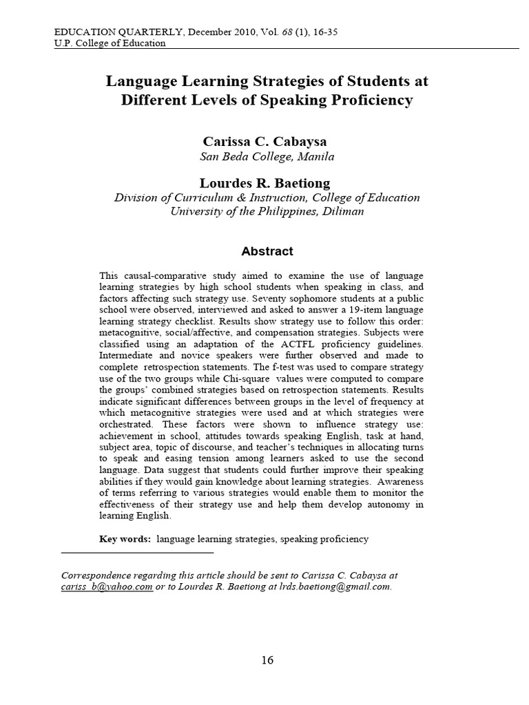 Language Learning Strategies of Students | PDF | Second Language ...