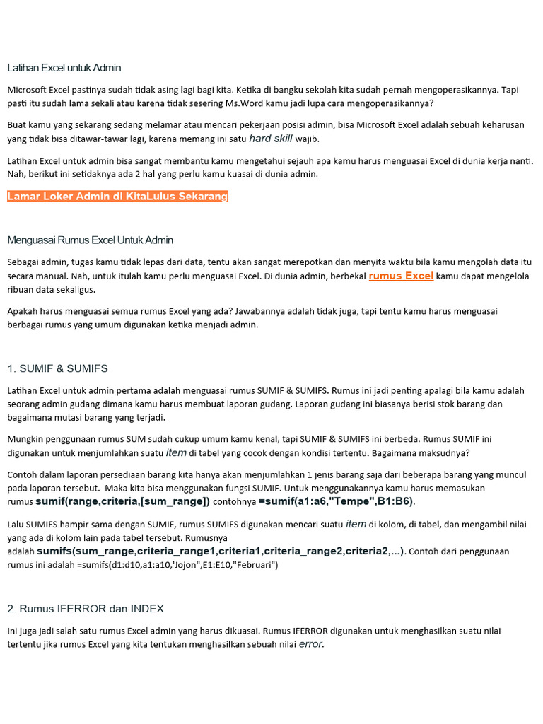 Latihan Excel Untuk Admin Pdf