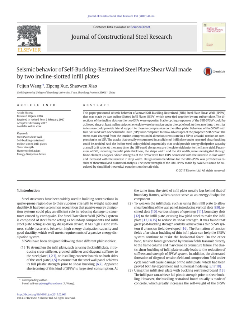 Seismic Behavior of Self-Buckling-Restrained Steel Plate Shear Wall ...