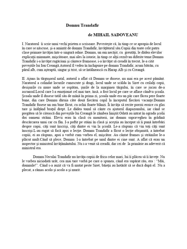 Rezumat - Domnu Trandafir | PDF