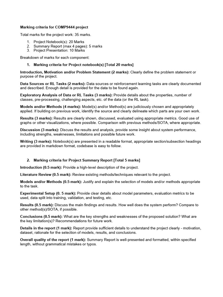 COMP9444 Project Marking Guide | PDF | Science | Cognitive Science