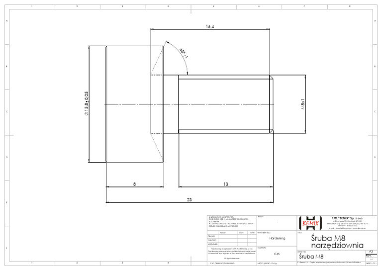 M8 Screw SolidWorks Drawing | PDF