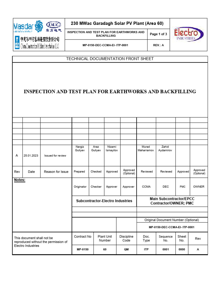 Inspection Plan for Garadagh Solar Plant | PDF | General Contractor