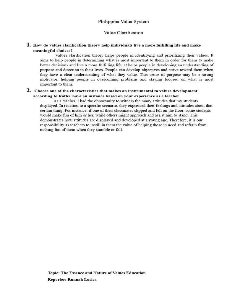 Values Clarification in Education | PDF | Attitude (Psychology ...