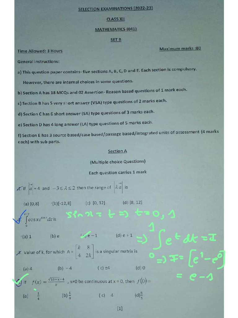 SBGS Maths Paper Selection 2023 | PDF