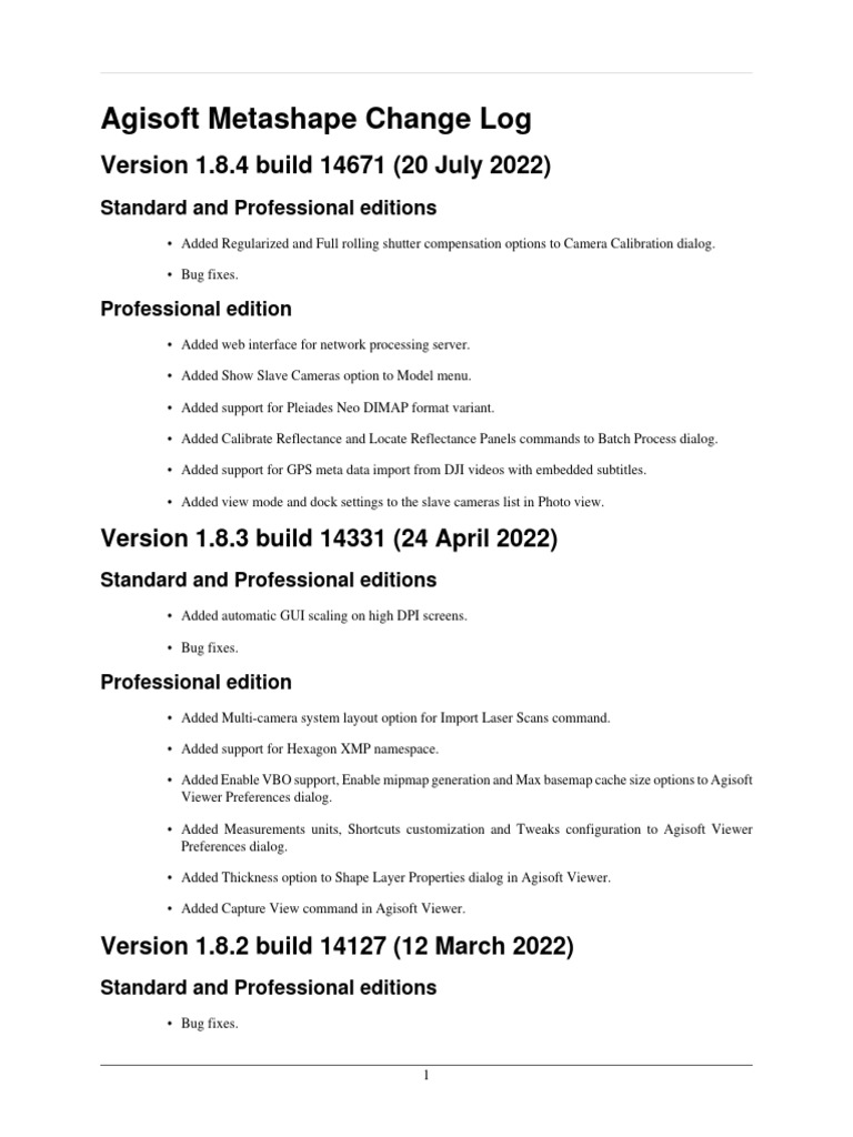 Metashape - Changelog Version 1.8.4 Build 14671 (20 July 2022) | PDF ...