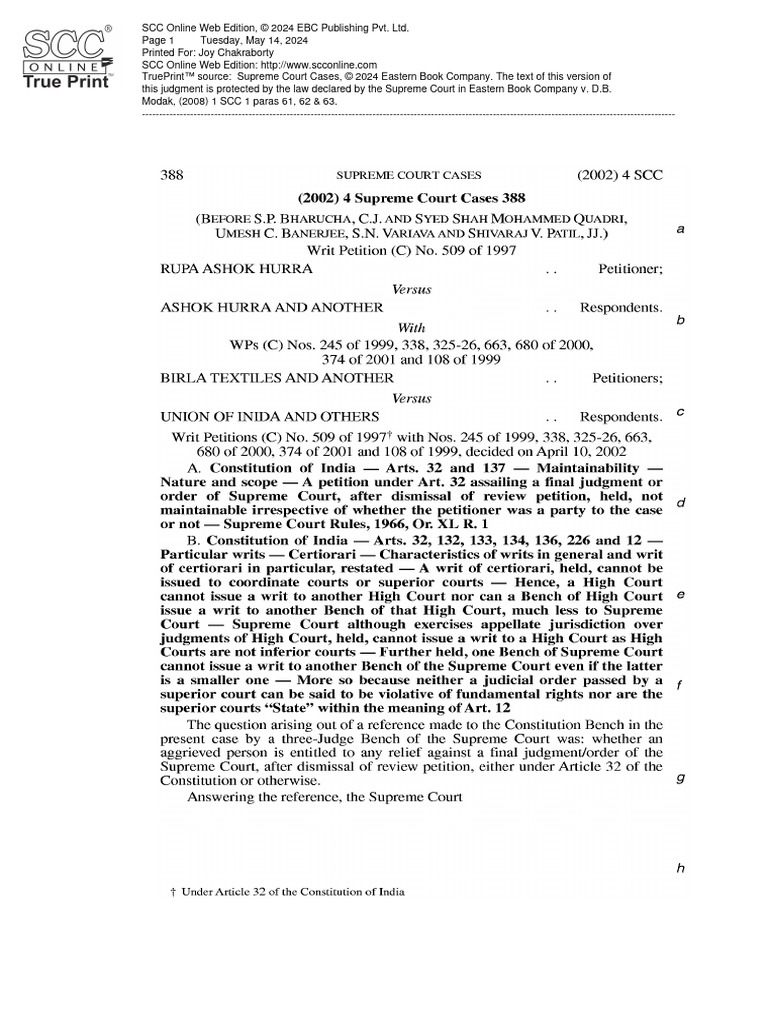 Hurra Case Analysis: Modak Judgment | PDF | Separation Of Powers | Law ...